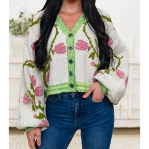 Women's POL White Floral Cardigan M